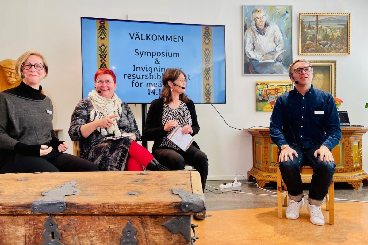 Lovisa Karlsson Kjellin, (KB, Bläddra), Annette Kohkoinen (Polarbibblo), Sari Oja (kulturpedagog Övertorneå kommun) och Tobias Willstedt (KB).